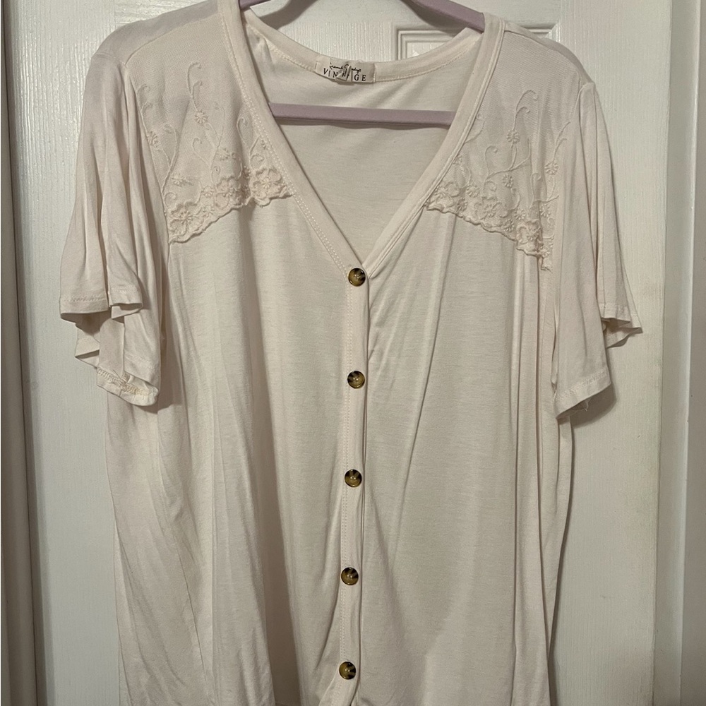 Ladies off-white button down knit top